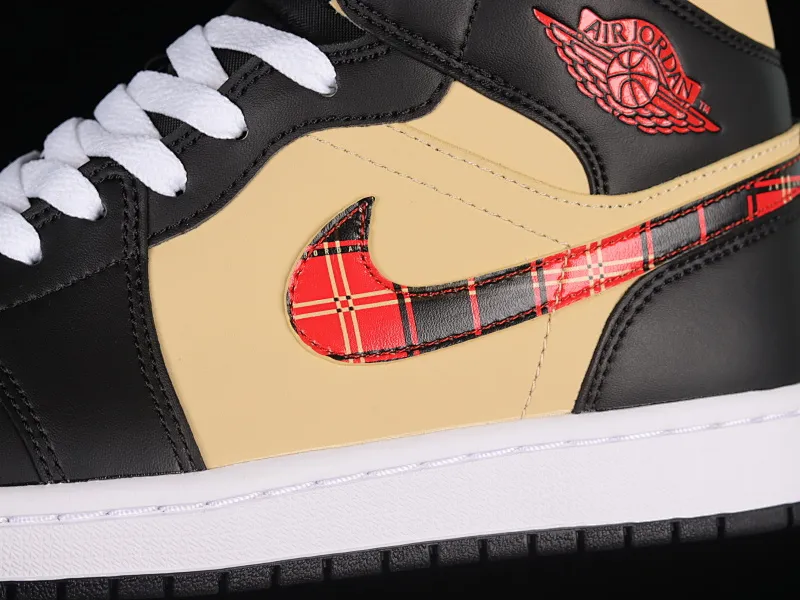 All categories Air Jordan Jordan series basketball shoes Air Jordan 1 Mid G version pure original Air Jordan 1 Mid "Tartan Swoosh" AJ1 Joe 1 plaid skirt black brown red Zhongbang basketball shoes DZ5329-001